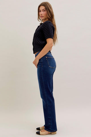 Judy Blue Mid Rise Dark Straight Denim Jeans 82679 - Inseam Options