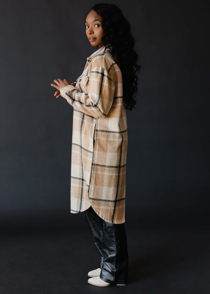 Panache Tan, Black & Beige Plaid Long Flannel Button Up-Clothing-Sunshine and Wine Boutique