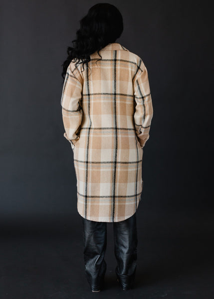 Panache Tan, Black & Beige Plaid Long Flannel Button Up-Clothing-Sunshine and Wine Boutique