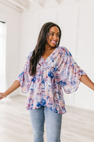 Jodifl Fabled in Floral Draped Peplum Top in Blue