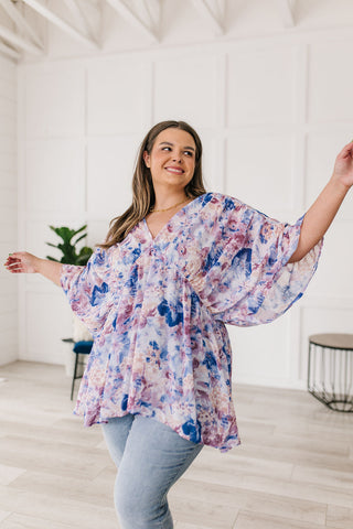 Jodifl Fabled in Floral Draped Peplum Top in Blue