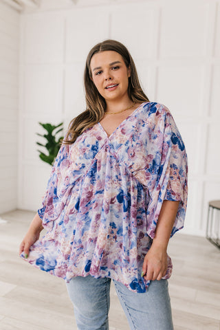 Jodifl Fabled in Floral Draped Peplum Top in Blue