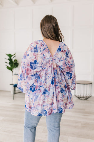 Jodifl Fabled in Floral Draped Peplum Top in Blue