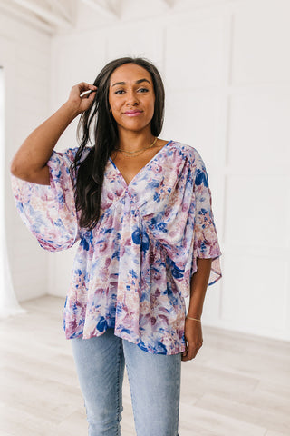 Jodifl Fabled in Floral Draped Peplum Top in Blue