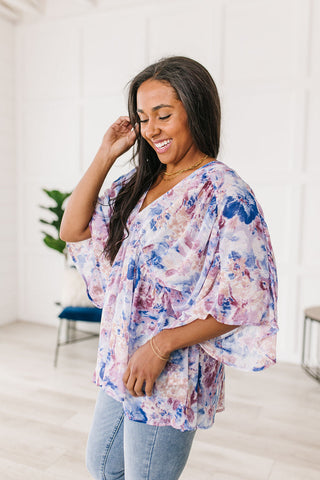 Jodifl Fabled in Floral Draped Peplum Top in Blue