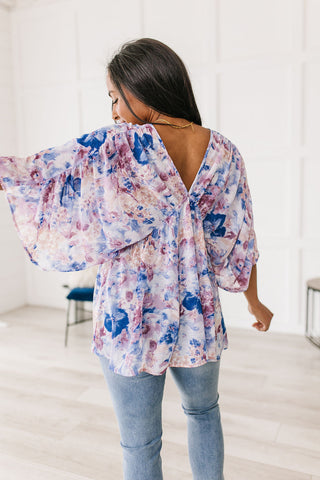 Jodifl Fabled in Floral Draped Peplum Top in Blue