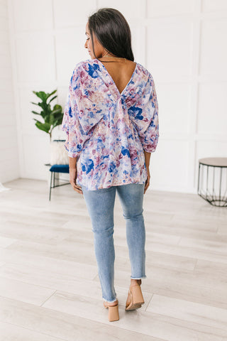 Jodifl Fabled in Floral Draped Peplum Top in Blue