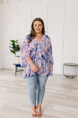 Jodifl Fabled in Floral Draped Peplum Top in Blue