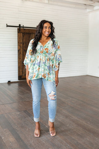 Jodifl Fabled in Floral Draped Peplum Top in Ivory