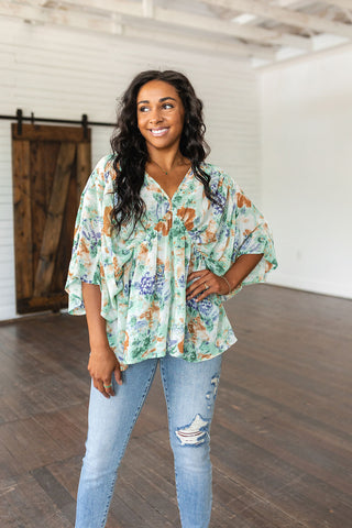 Jodifl Fabled in Floral Draped Peplum Top in Ivory