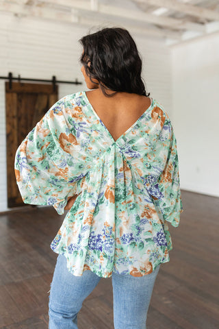 Jodifl Fabled in Floral Draped Peplum Top in Ivory