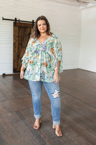 Jodifl Fabled in Floral Draped Peplum Top in Ivory