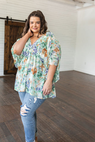 Jodifl Fabled in Floral Draped Peplum Top in Ivory