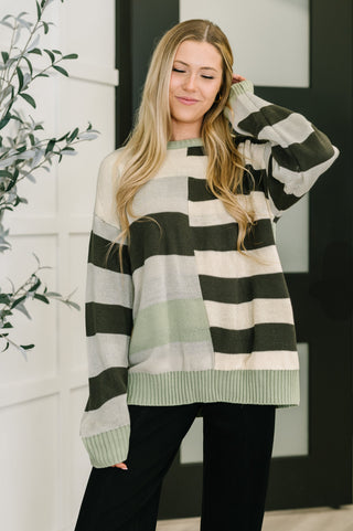Haptics Fall Into Us Color Block Knit Pullover