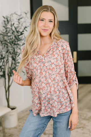 Heimish Favorite Florist Split Neck Half Sleeve Top