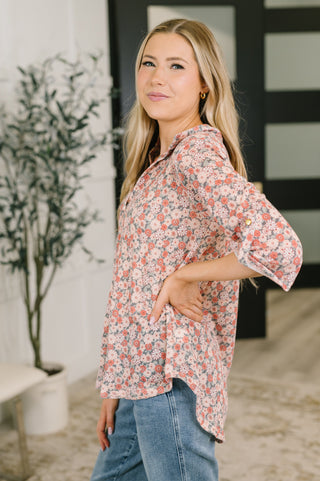 Heimish Favorite Florist Split Neck Half Sleeve Top