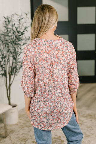 Heimish Favorite Florist Split Neck Half Sleeve Top