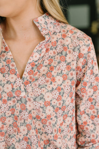 Heimish Favorite Florist Split Neck Half Sleeve Top