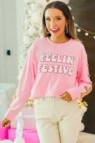 Southern Grace Feelin Festive Pink Top