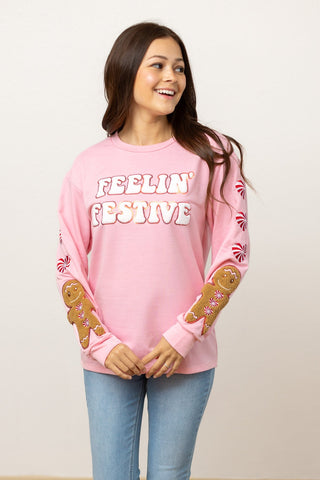Southern Grace Feelin Festive Pink Top