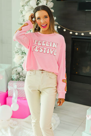 Southern Grace Feelin Festive Pink Top