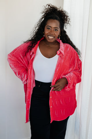 White Birch Feeling Fuchsia Velvet Button Down