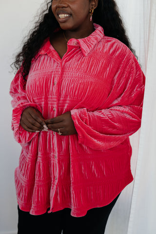 White Birch Feeling Fuchsia Velvet Button Down
