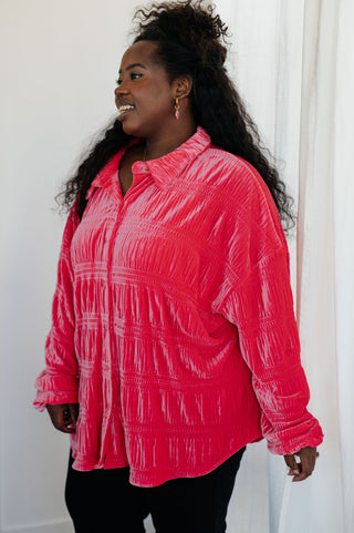 White Birch Feeling Fuchsia Velvet Button Down