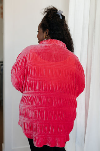 White Birch Feeling Fuchsia Velvet Button Down