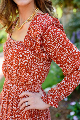 Mittoshop First Kiss Long Sleeve Maxi Dress In Rust