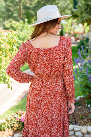 Mittoshop First Kiss Long Sleeve Maxi Dress In Rust