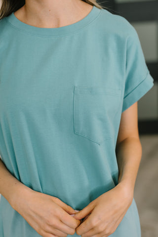 Zenana Fix You Right Up Short Sleeve Midi Dress in Dusty Teal