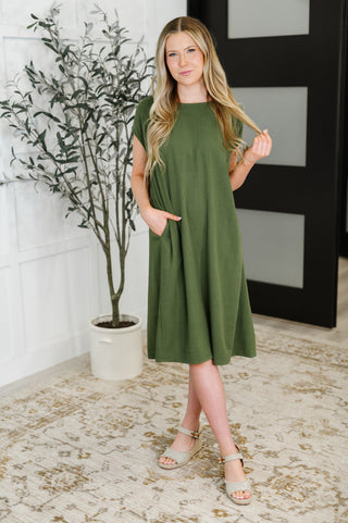 HYFVE Flatter Me Later Relaxed Dress in Moss