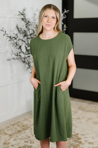 HYFVE Flatter Me Later Relaxed Dress in Moss
