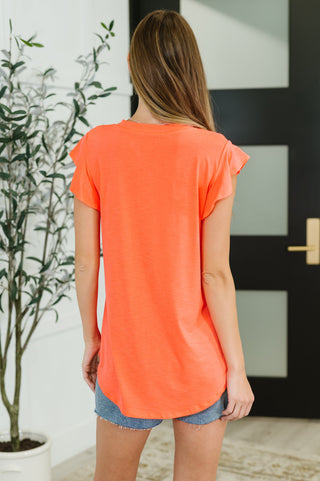 Heimish Flirtini Flutter Sleeve Top in Neon Coral