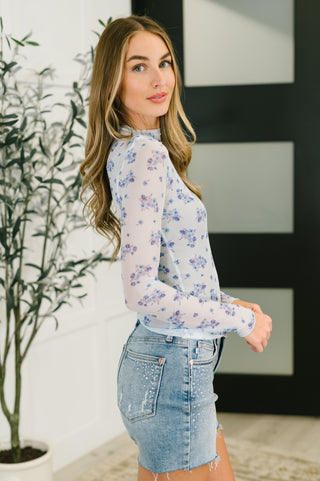 Kori Flirty by Nature Mesh Layering Top in Light Blue