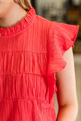 Haptics Float This Way Flutter Sleeve Blouse in Coral