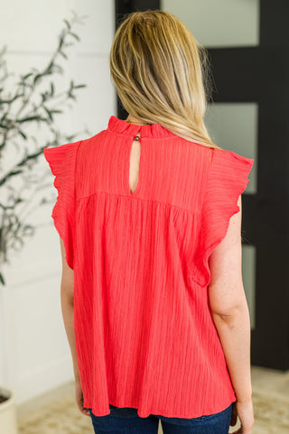 Haptics Float This Way Flutter Sleeve Blouse in Coral
