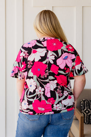 Haptics Floral First Ruffle Sleeve Top