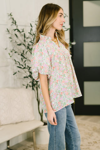 Haptics Flower Picking Notch Neck Blouse