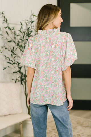 Haptics Flower Picking Notch Neck Blouse