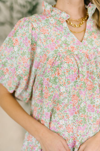 Haptics Flower Picking Notch Neck Blouse