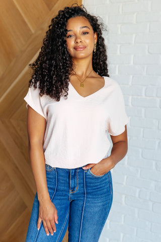 One Eleven North Frequently Asked Questions V-Neck Top in Blush
