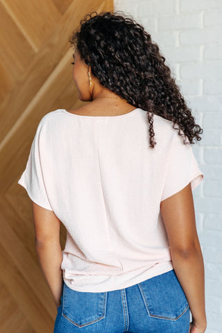 One Eleven North Frequently Asked Questions V-Neck Top in Blush