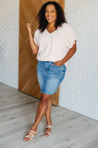 One Eleven North Frequently Asked Questions V-Neck Top in Blush