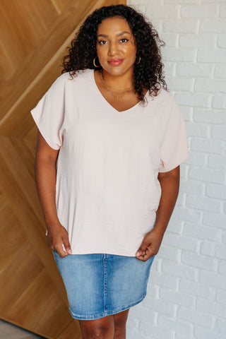 One Eleven North Frequently Asked Questions V-Neck Top in Blush