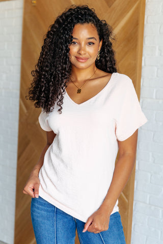 One Eleven North Frequently Asked Questions V-Neck Top in Blush