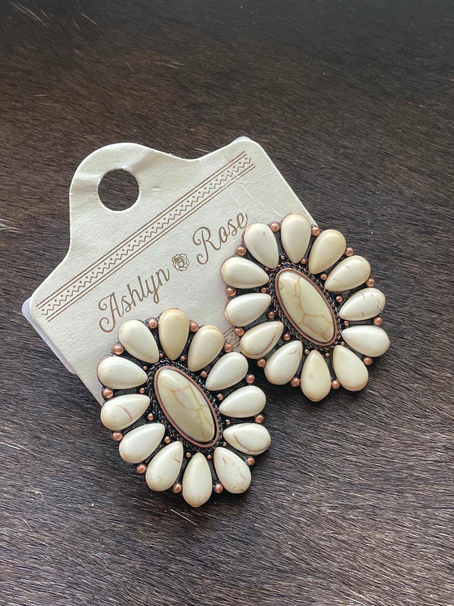 Ashlyn Rose Once and Floral Cream Stone Bonnet Copper Earrings-Earrings-Sunshine and Wine Boutique