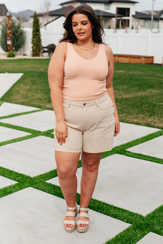 Yelete Fundamentals Ribbed Seamless Reversible Tank in Peach