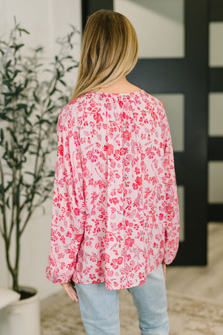 One Eleven North Garden Kiss V-Neck Puff Sleeve Blouse